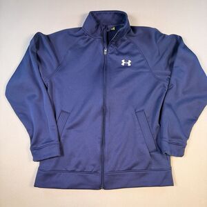 Under Armour Sweater Mens Medium Navy Blue Full Zip Loose Fit Performance Pocket